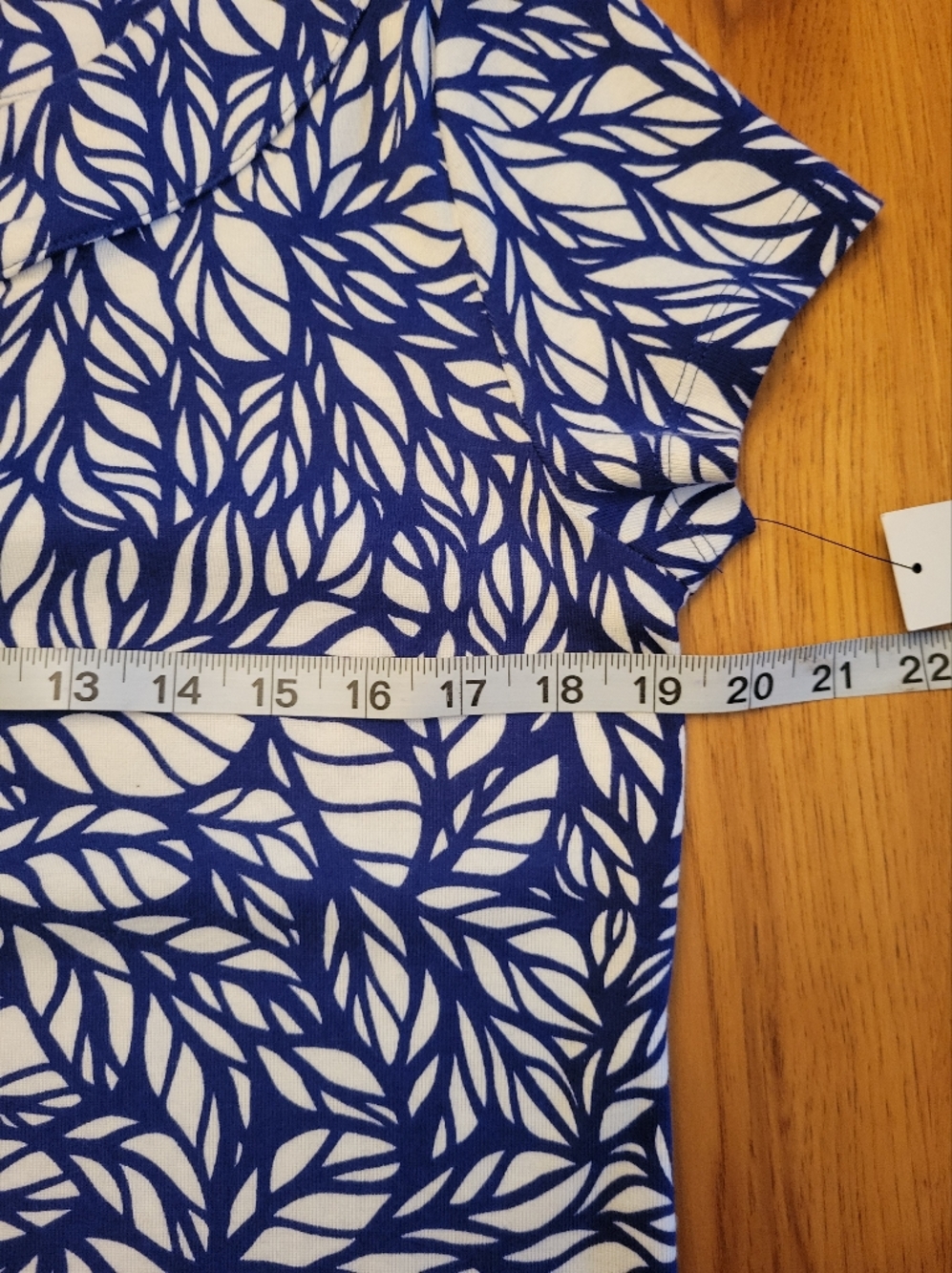 Rafaella Navy and White Leaf-Print Short Sleeve Top - Picture 6 of 9